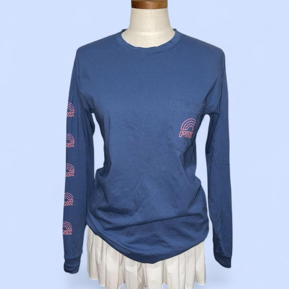Victoria’s Secret PINK NWT Campus Logo Long-Sleeve Tee Sz XS in Blue